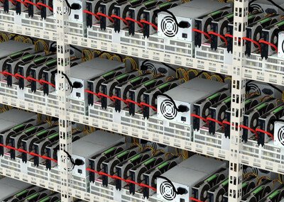 A large-scale mining farm with rows of mining machines